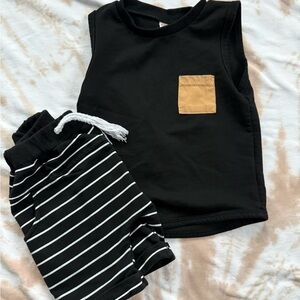 Black Sleeveless Top and Striped Shorts Set 3T